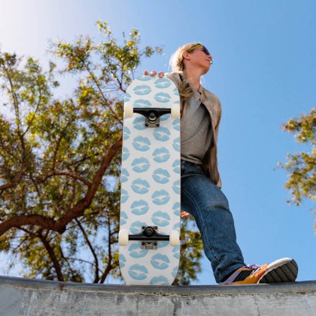 Blue Lips, Pattern Of Lips, Blue Lipstick, Kiss Skateboard (Outdoor 1)