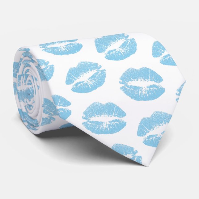 Blue Lips, Pattern Of Lips, Blue Lipstick, Kiss Tie (Rolled)