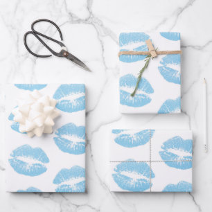 Blue Lips, Pattern Of Lips, Blue Lipstick, Kiss Wrapping Paper Sheet