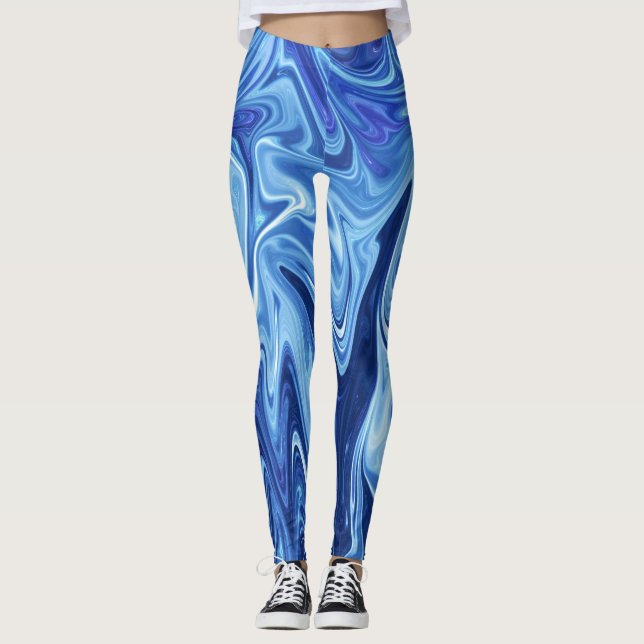 Blue liquid abstract pattern leggings (Front)