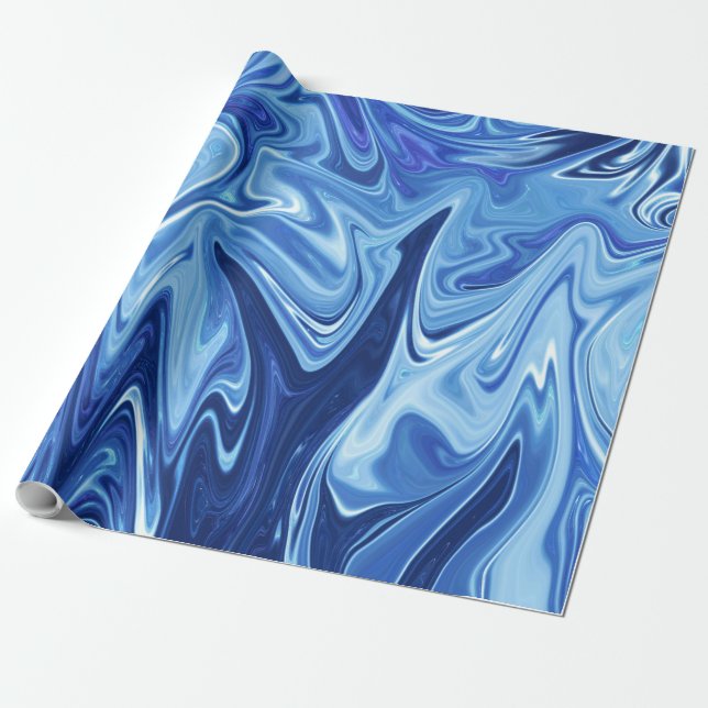 Blue liquid abstract pattern wrapping paper (Unrolled)