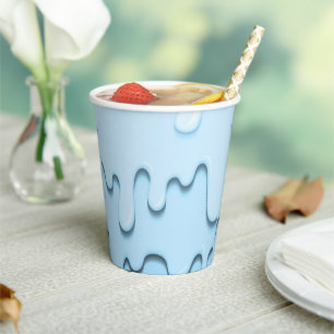 blue liquid drops paper cups