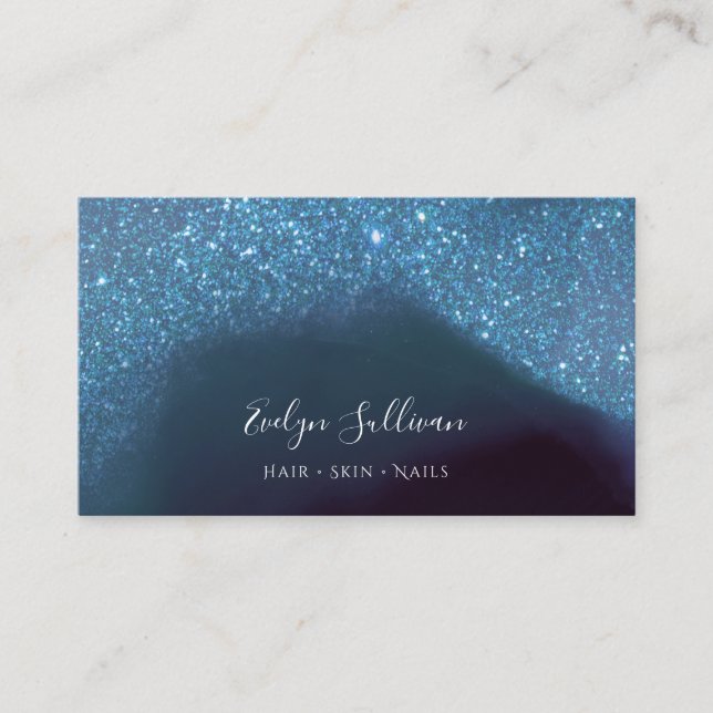 blue liquid glitter design business card (Front)
