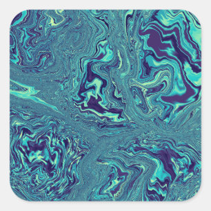 Blue Liquid Marble Abstract Pattern Square Sticker