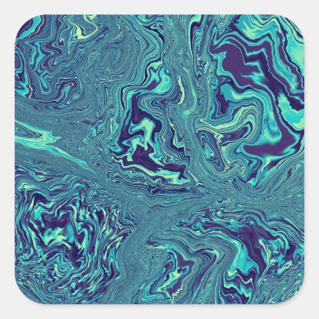 Blue Liquid Marble Abstract Pattern Square Sticker (Front)