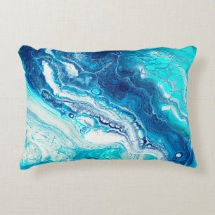 Blue liquid marble texture decorative cushion