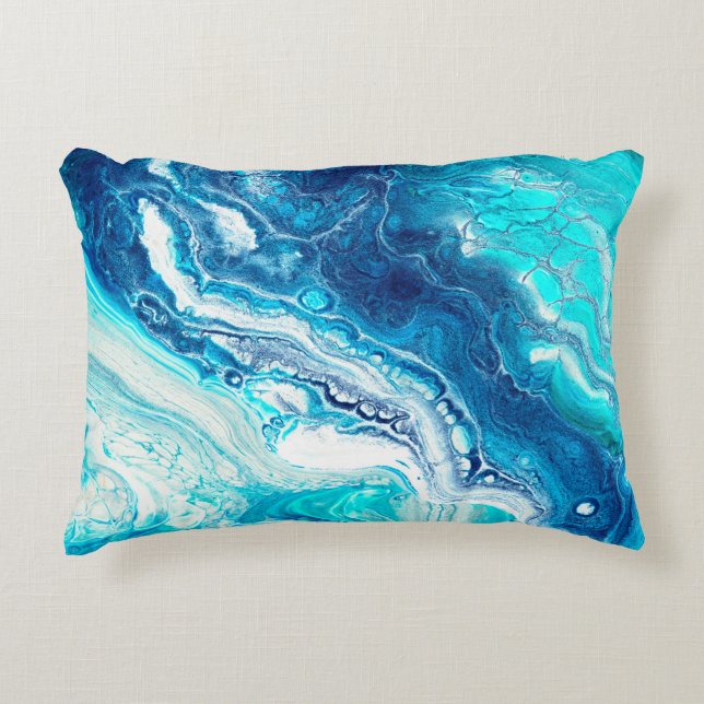 Blue liquid marble texture decorative cushion (Front)