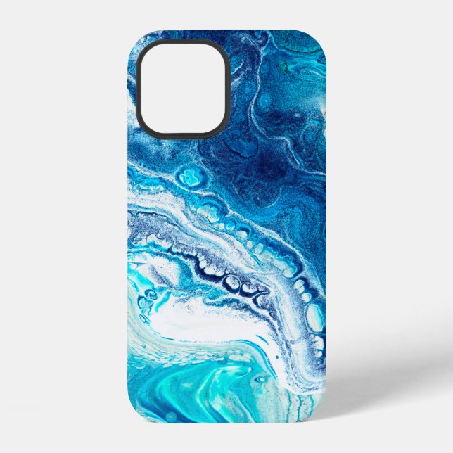 Blue liquid marble texture iPhone case (Back)