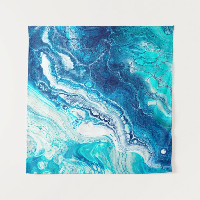 Blue liquid marble texture tapestry (Front)