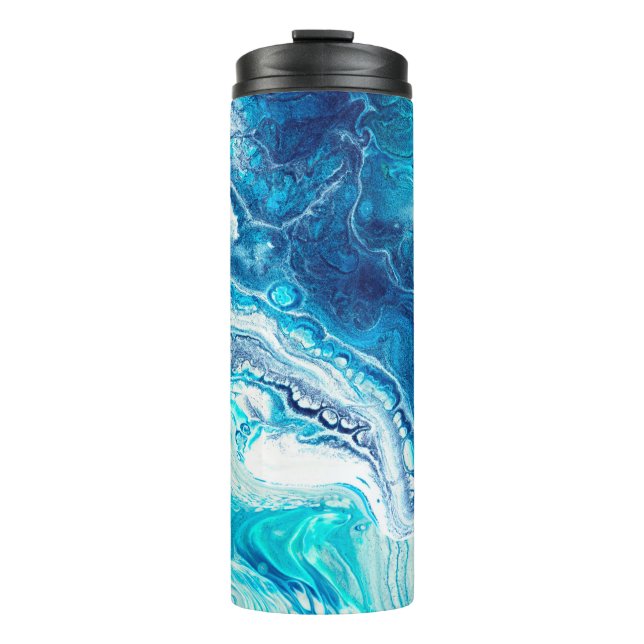 Blue liquid marble texture thermal tumbler (Front)