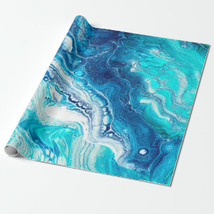 Blue liquid marble texture wrapping paper