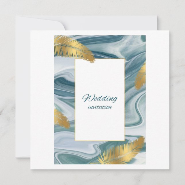 Blue Liquid Marble Wedding Invitation | Premium El (Front)