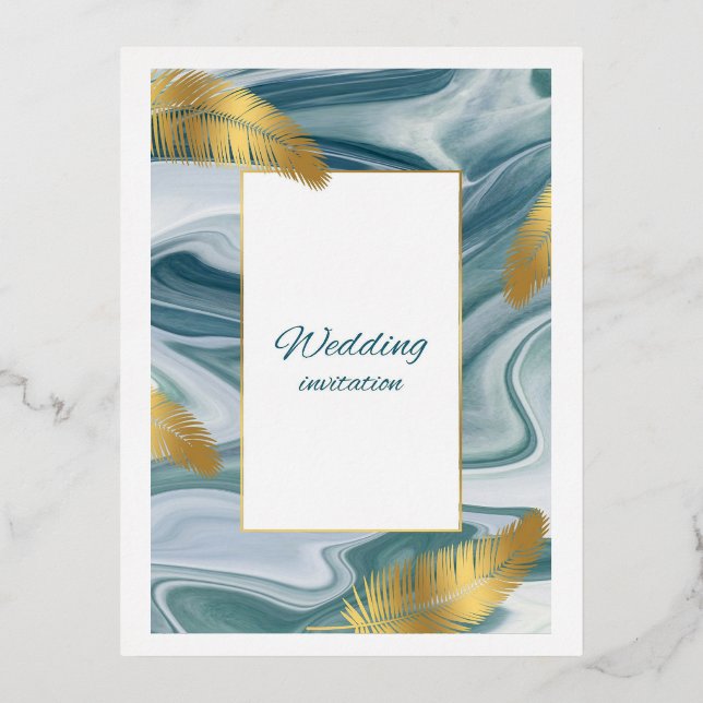 Blue Liquid Marble Wedding Invitation | Premium El (Front)