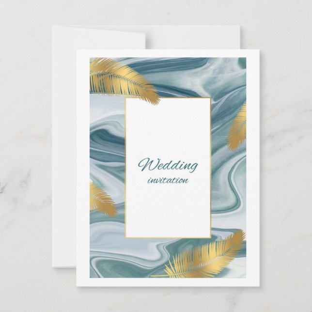 Blue Liquid Marble Wedding Invitation | Premium El (Front)