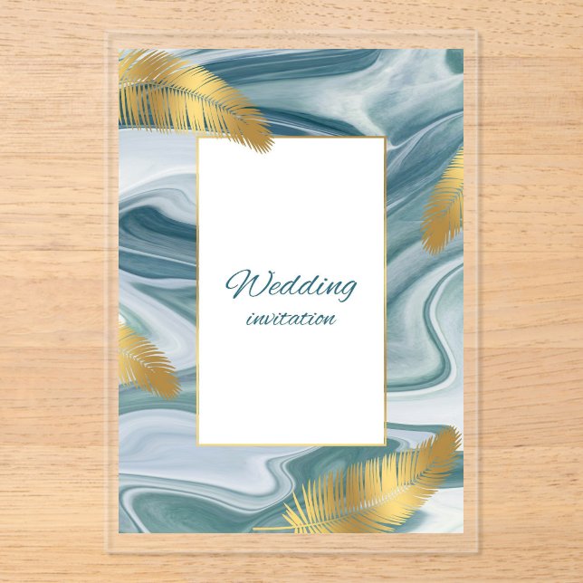 Blue Liquid Marble Wedding Invitation | Premium El (Front)