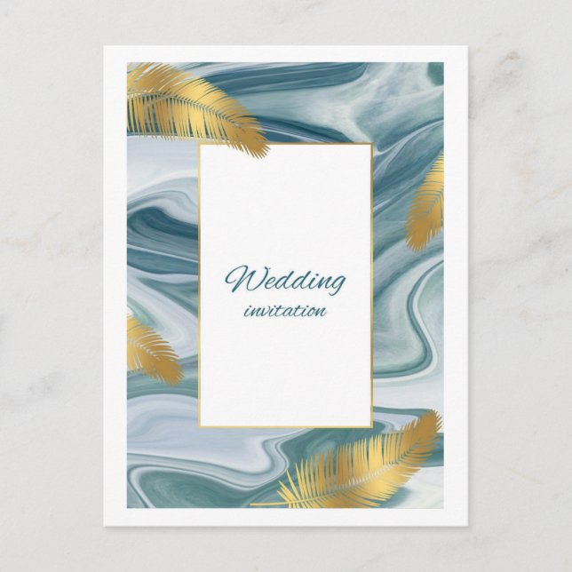 Blue Liquid Marble Wedding Invitation | Premium El Postcard (Front)