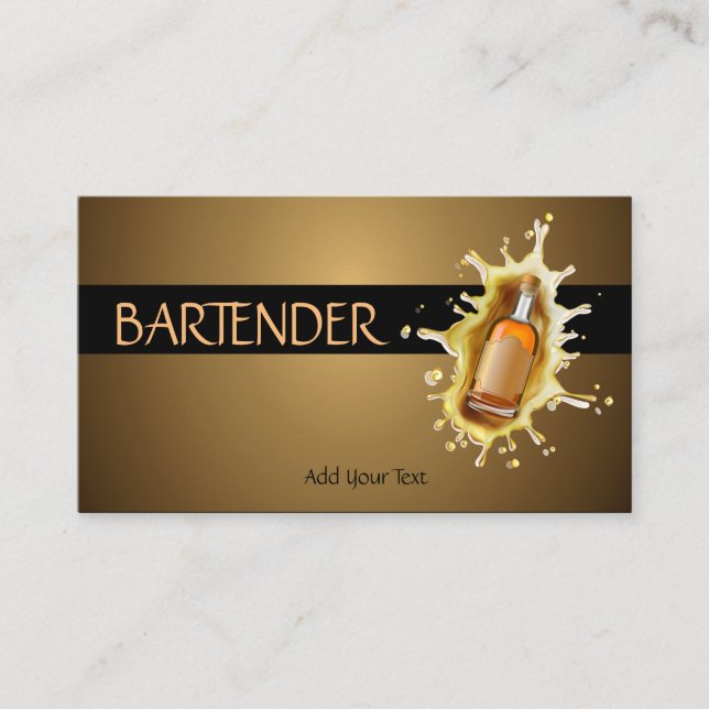 Blue Liquor Bottle Splash Bartender Bartender Business Card (Front)