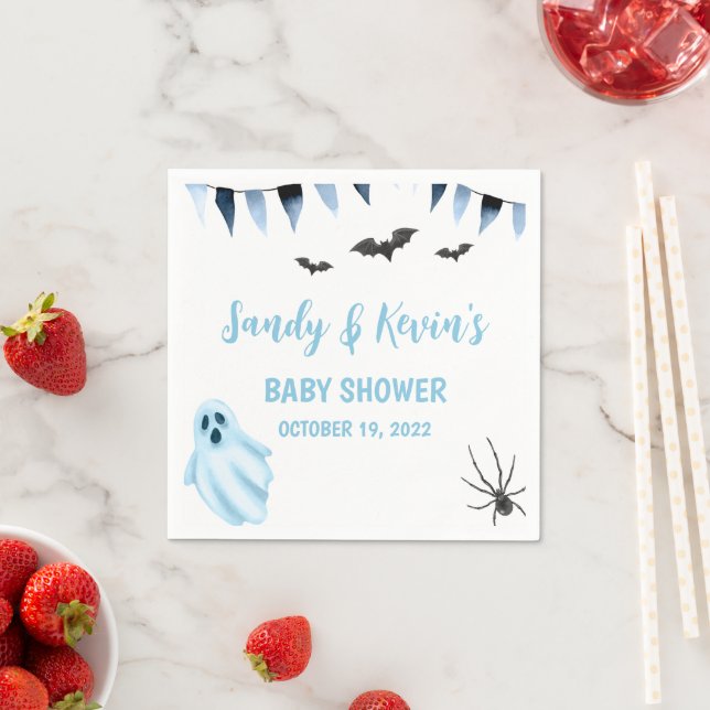 Blue Little Boo Baby Shower Paper Napkin (Insitu)
