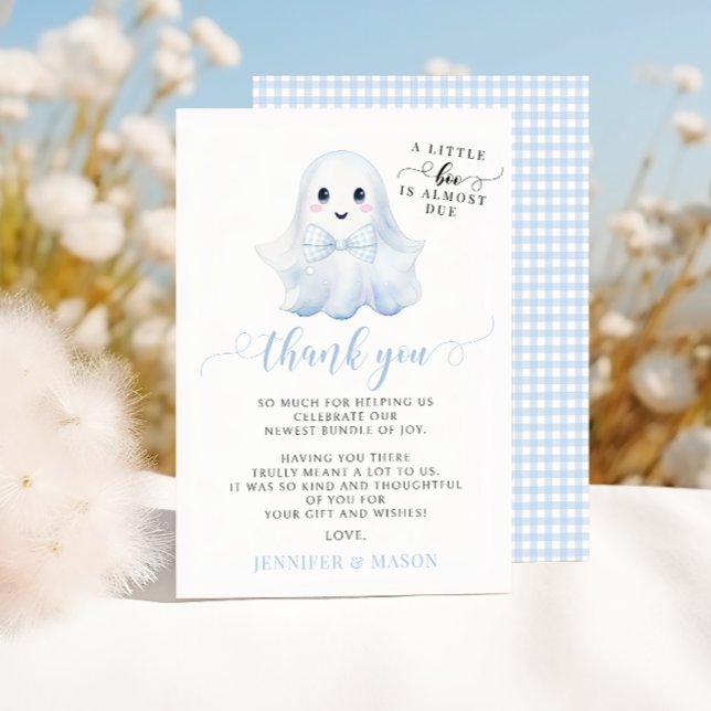 Blue Little Boo Bow Baby Boy Shower Thank You Card (Creator Uploaded)