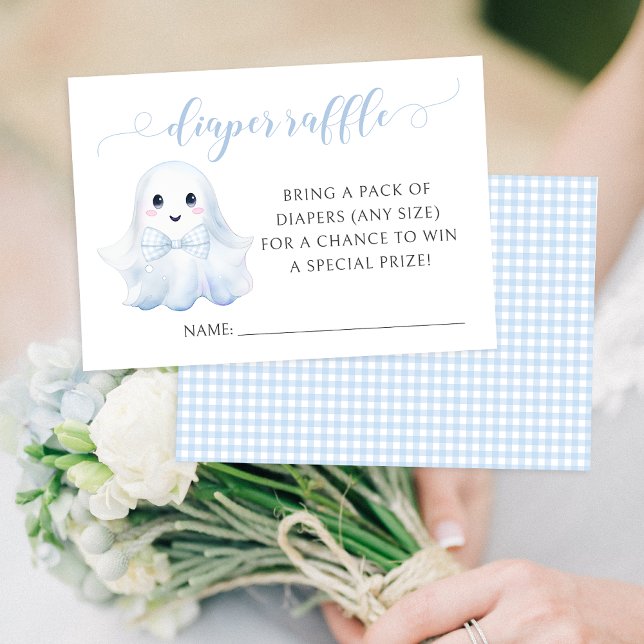 Blue Little Boo Bow Baby Shower Diaper Raffle Card (Creator Uploaded)