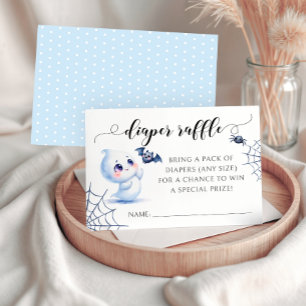 Blue Little Boo Bow Baby Shower Diaper Raffle Card