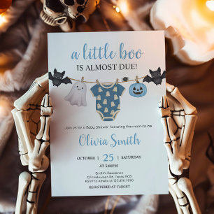 Blue Little Boo Clothesline Baby Shower Invitation