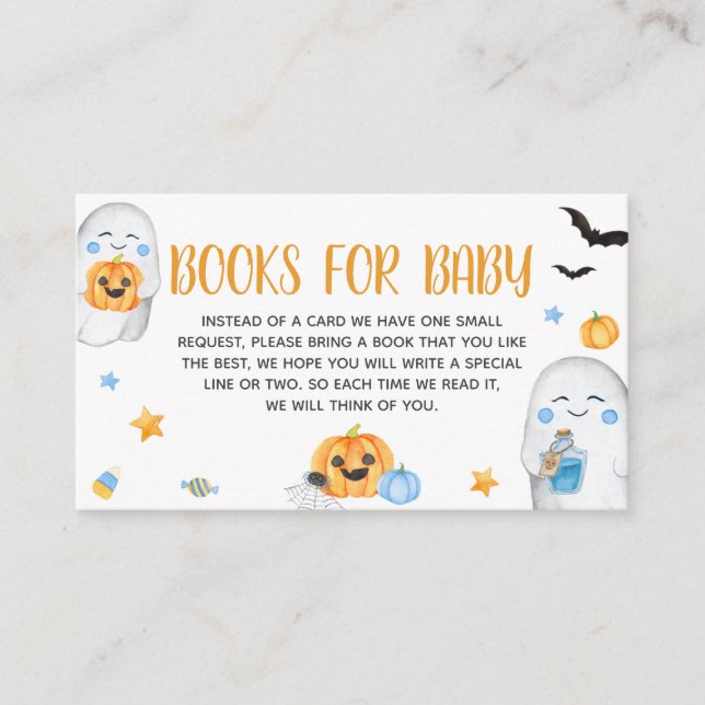 Blue Little Boo Ghost Baby Shower Books for Baby Enclosure Card (Front)