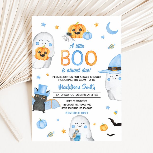 Blue Little Boo Ghost Baby Shower Invitation (A Little Boo Ghost Baby Shower Invitation)