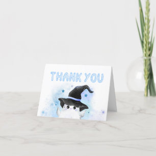 Blue Little Boo Ghost Witch Baby Shower Thank You Card