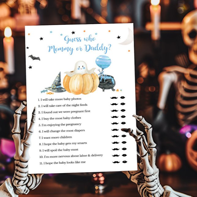 Blue Little Boo Guess who Mummy or Daddy Game (Pumpkin Halloween Baby Shower Guess who Mommy or Daddy Game)