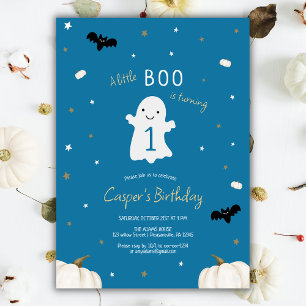 Blue Little Boo Halloween 1st Birthday Invitation