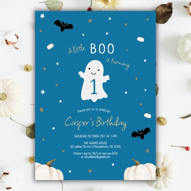 Blue Little Boo Halloween 1st Birthday Invitation (Creator Uploaded)