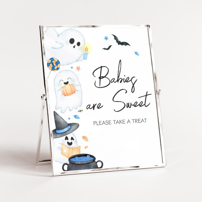 Blue Little Boo Halloween Babies are Sweet Poster (Blue Little Boo Baby Shower Babies are Sweet Sign)