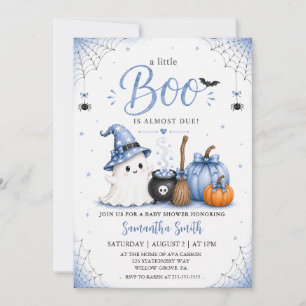 Blue Little Boo Halloween Baby Shower Invitation