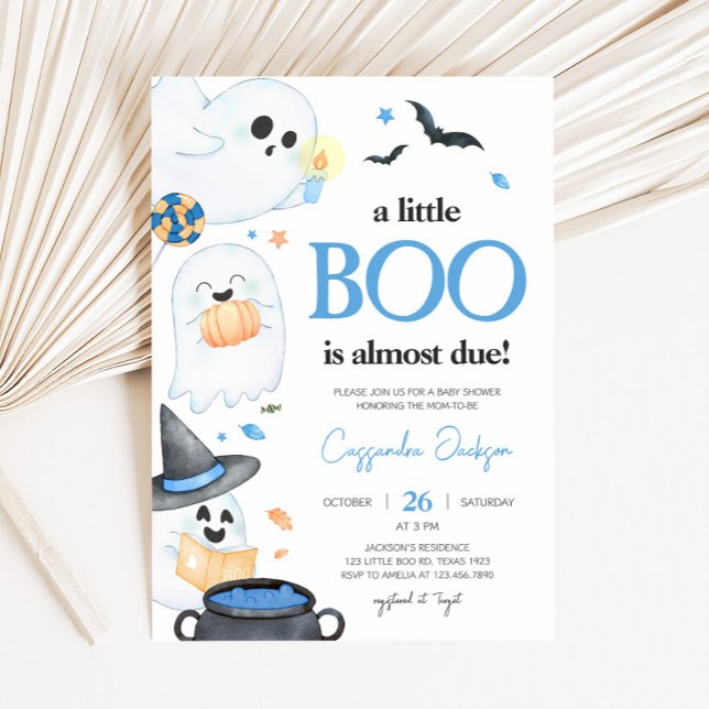 Blue Little Boo Halloween Baby Shower Invitation (Blue Little Boo Invitation 
)