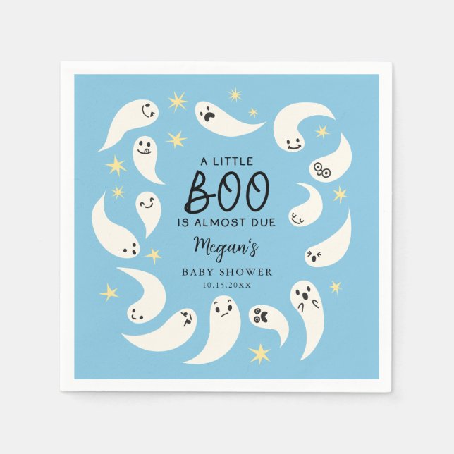 Blue Little Boo Halloween Baby Shower Napkin (Front)