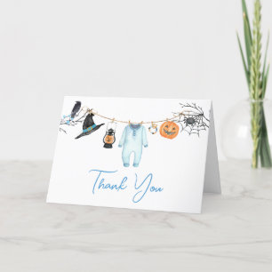 Blue Little Boo Halloween Baby Shower Thank You Card