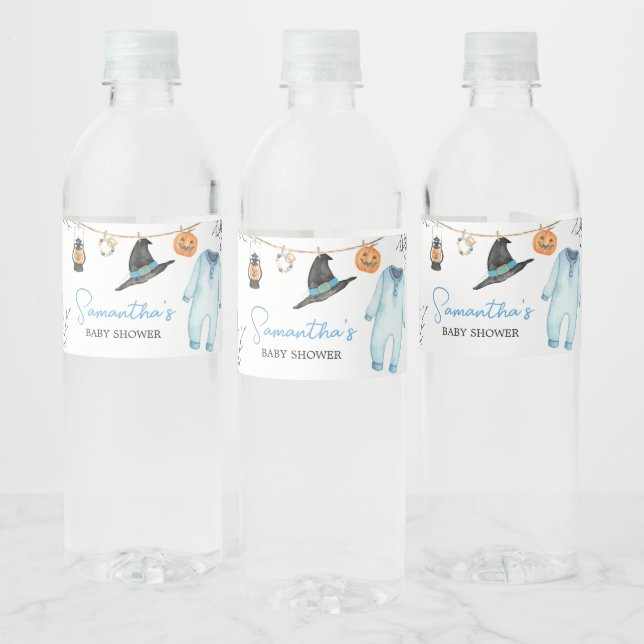 Blue Little Boo Halloween Baby Shower Water Bottle Label (Bottles)