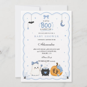 Blue Little Boo Is Almost Due Halloween Baby Showe Invitation