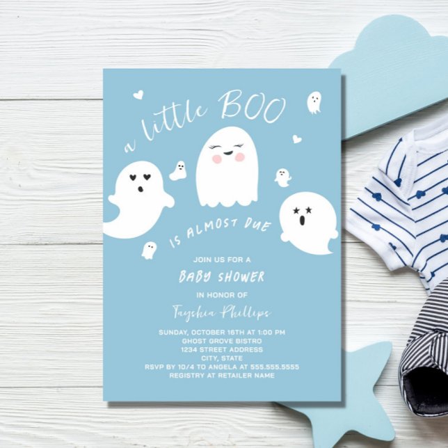 Blue Little Boo is Due Halloween Baby Shower Invitation (Creator Uploaded)