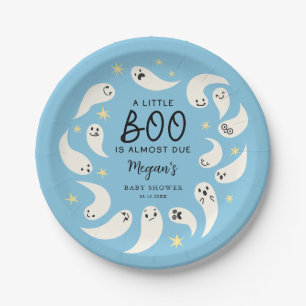 Blue Little Boo October Baby Shower Paper Plate