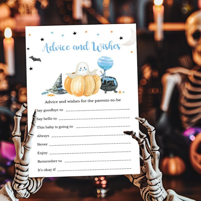 Blue Little Boo Pumpkin Advice and Wishes Game (Pumpkin Halloween Baby Shower Advice and Wishes Game)