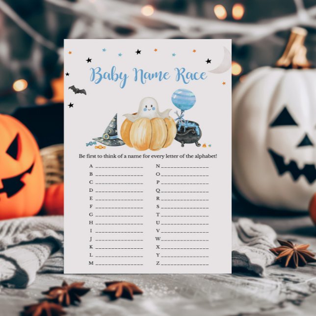 Blue Little Boo Pumpkin Baby Name Race Game (Pumpkin Halloween Baby Shower Baby Name Race Game)