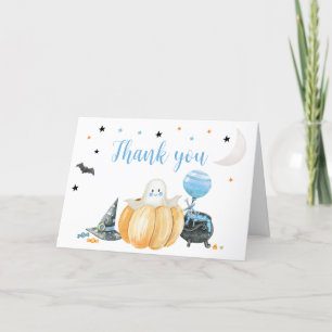 Blue Little Boo Pumpkin Halloween Baby Shower Thank You Card