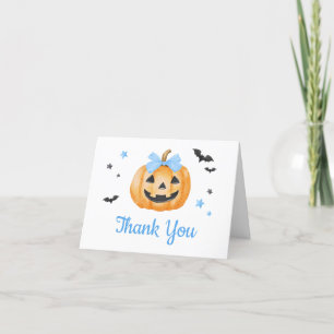 Blue Little Boo Spooky Pumpkin Baby Shower Thank You Card