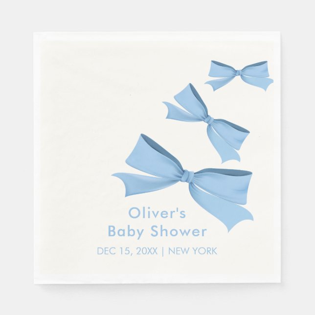 Blue Little Bow Frame Boy Baby Shower  Napkin (Front)