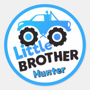 Blue Little Brother Monster Truck Custom Name Classic Round Sticker
