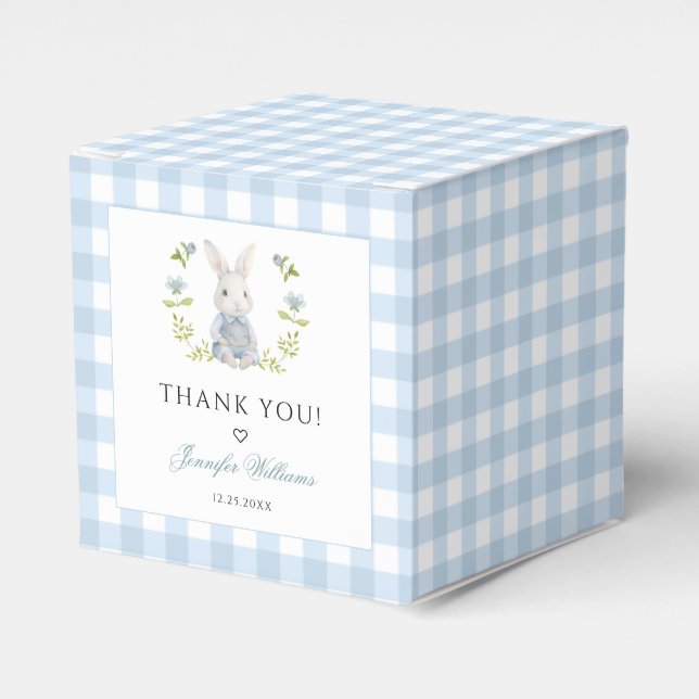 Blue Little Bunny Spring Baby Boy Shower Thank You Favour Box (Front Side)