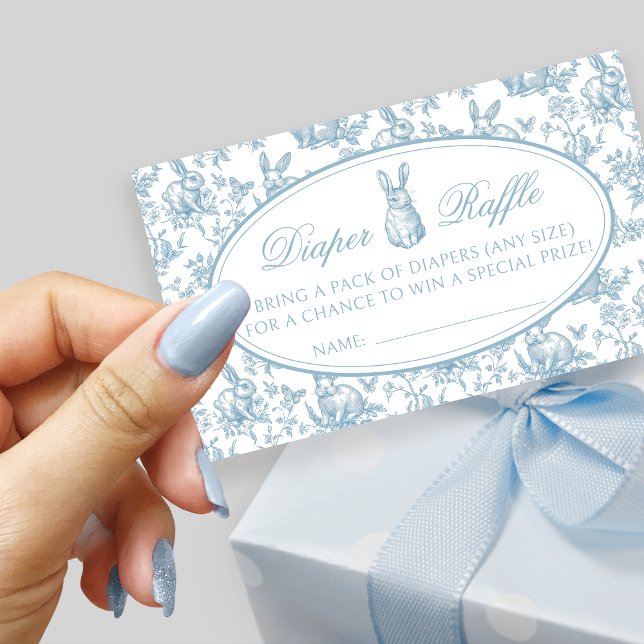 Blue Little Bunny Toile Spring Baby Diaper Raffle  Enclosure Card (Creator Uploaded)