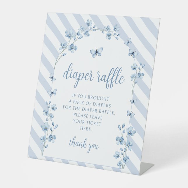 Blue little butterfly baby boy diaper raffle sign (Front)